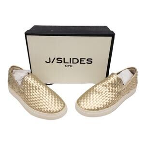 J/Slides Justine Gold Metallic Leather Basket Weave Platform Sneaker Women 9.5